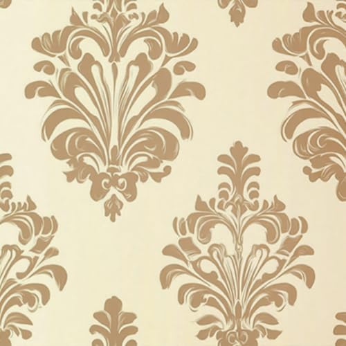 HOMETITUTE Wallpaper Peel and Stick Gold Damask on Beige Background Contact Paper Wall Paper Stick 17.7" x 118.1" Self Adhesive Removable Vinyl Wall Covering Bedroom Kitchen Bathroom Home Decor - color: Gold Damask on Beige Background