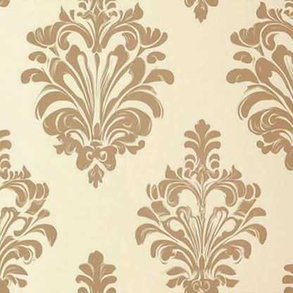 HOMETITUTE Wallpaper Peel and Stick Gold Damask on Beige Background Contact Paper Wall Paper Stick 17.7" x 118.1" Self Adhesive Removable Vinyl Wall Covering Bedroom Kitchen Bathroom Home Decor - color: Gold Damask on Beige Background