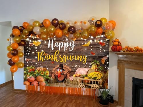Thanksgiving Backdrop 10x8ft Fall Happy Thanksgiving Photography Background Party Decorations Banner Wooden Board Turkey Pumpkin Backdrop Family Photo Shoot Props - color: Multi, size: 10x8ft