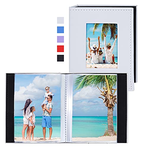 Vienrose Small Photo Album 4x6 Photos, 2 Pack Leather Cover Mini Photo Book, 26-Page Holds 52 Pictures, Artwork or Postcards Storage, White - color: White, size: 26 Pockets