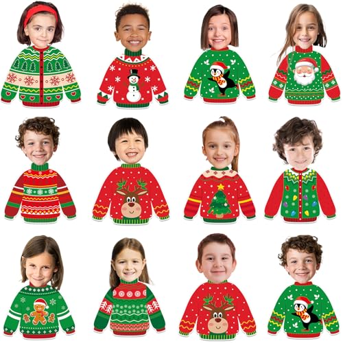60pcs Christmas Theme Cutouts Ugly Sweater Bulletin Board Decorations Xmas Ugly Sweater Paper Cut-Outs Classroom Decor for Xmas Classroom DIY Craft Photo Wall Door Christmas Winter Party Supplies - style: Ugly Sweater