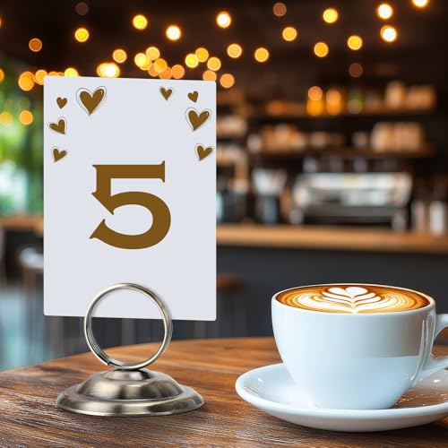 MotiMind 24 Pcs Table Number Holders-Metal Place Card Holders Table Number Stands Tabletop Sign Stands for Photos, Menu, Memo, Notes, Wedding, Restaurant, Banquet, Birthday(Bronze) - color: Bronze