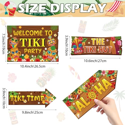 Hooqict 20 Pieces Hawaiian Luau Party Decorations Welcome to Tiki Party Directional Sign for Outdoor Summer Tropical Hawaiian Luau Tiki Birthday Party Decorations Supplies - style: Tiki