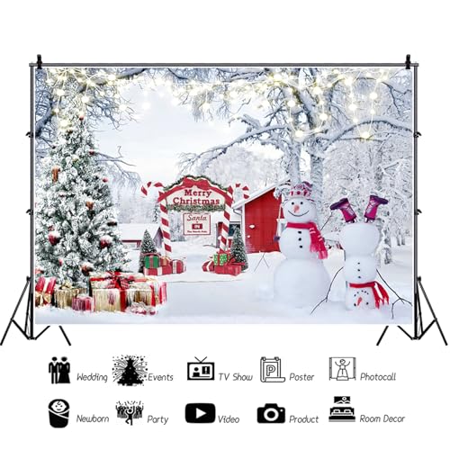 15x10ft Christmas Backdrop Winter Snow Scene Xmas Pine Tree Snowman Photography Background Merry Christmas Party Winter Holiday Decorations Supplies Photo Booth Props - size: 15x10ft