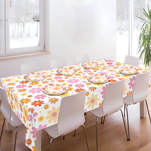Groovy Party Supplies Daisy Groovy Tableware Set Serves 24 Include Boho Daisy Tablecloth Hippie Tableware Set for Boho Hippie Retro Birthday Baby Shower Party Decor