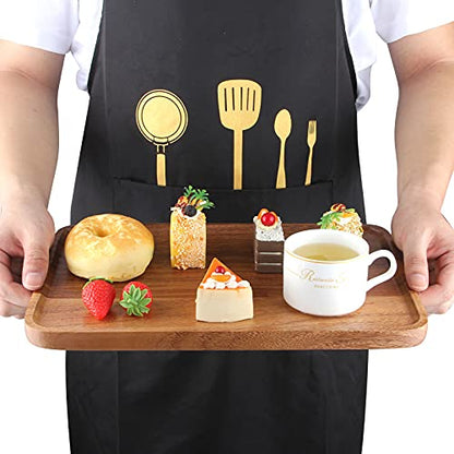 Large Wood Serving Trays Decor Long Charcuterie Cheese Boards Acacia Rectangle Wooden Platters for Food Dish Cookie Snack Appetizer Plates Rectangular Kitchen Dinner Platter Cake Dessert Plate Tray - size: 14" x 10" x 0.8"