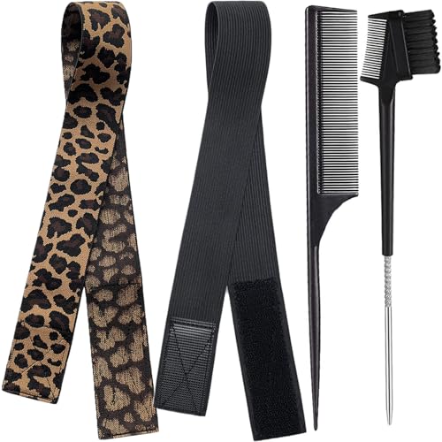 Elastic Bands For Wig Band For Edges 2 Pcs Lace Melting Band For Wigs Elastic Band For Lace Frontal Melt Adjustable Magic Buckle Edge Wrap To Lay Edges Keeping Wig Grip Wig Accessories - color: Black+Leopard, size: 1 Count (Pack of 4)