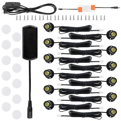 12pcs Warm White Mini LED Spot Lights, 3000K Under Cabinet Lights, Mini Spotlights Display Light for Painting Picture Plants Jewelry Showcase Model Display Shelves ,Pushbutton Switches,U.S. Plugs