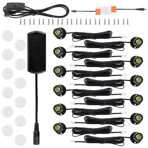12pcs Warm White Mini LED Spot Lights, 3000K Under Cabinet Lights, Mini Spotlights Display Light for Painting Picture Plants Jewelry Showcase Model Display Shelves ,Pushbutton Switches,U.S. Plugs