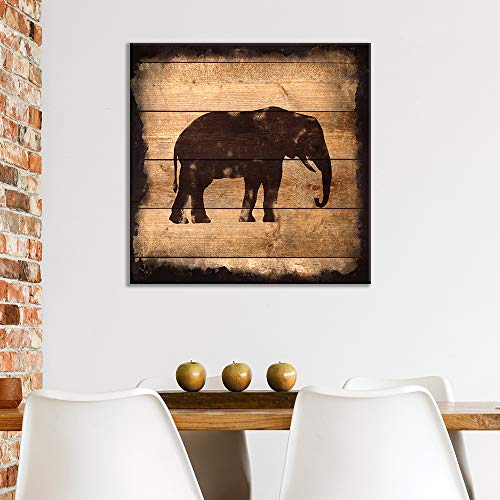 wall26 - Square Canvas Wall Art - Elephant Silhouette on Rustic Wood Board Texture Background - Giclee Print Gallery Wrap Modern Home Art Ready to Hang - 12x12 inches - color: Elephant - 10, size: 12"L x 12"W
