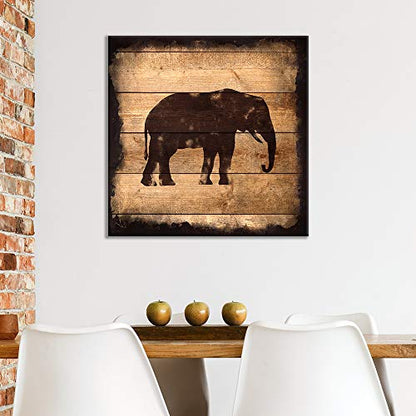 wall26 - Square Canvas Wall Art - Elephant Silhouette on Rustic Wood Board Texture Background - Giclee Print Gallery Wrap Modern Home Art Ready to Hang - 12x12 inches - color: Elephant - 10, size: 12"L x 12"W