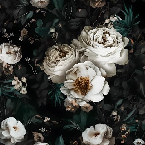 Laatse Dark Floral Wallpapr Peel and Stick Boho Wallpaper 17.5in x 118in Black Contact Paper Waterproof Self Adhesive Vintage Large Floral Wall Paper for Bedroom Walls Cabinet Decor - color: Black/White, size: 17.5" x 118"