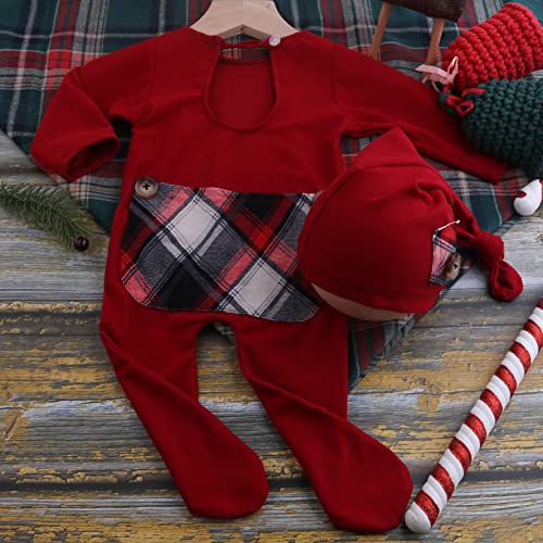 Christmas Newborn Baby Photo Shoot Props Outfits Crochet Clothes Santa Claus Red Hat Pants Photography Props - color: Claret