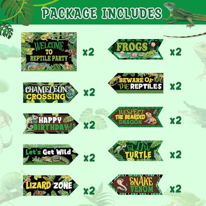 20 Pieces Reptile Birthday Party Decorations Welcome to Reptile Party Directional Signs Swamp Lizard Snake Alligator Reptile Birthday Party Supplies Wall Door Porch Yard Sign - style: Reptile