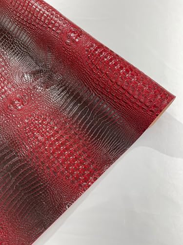54” Wide Gator Two Tone Fake Leather Upholstery, 3-D Crocodile Skin Texture Faux Leather PVC Vinyl Fabric Sold by The Yard. (Red) - color: Red