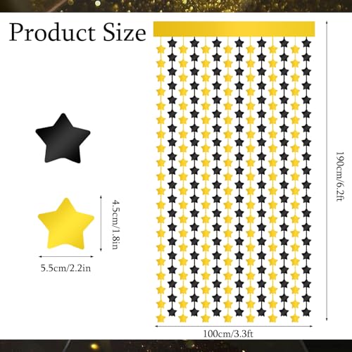 2 Pack Black Gold Star Foil Fringe Curtains Backdrop Streamers 3.3×6.6ft Birthday Party Decorations Photo Booth Props for Birthday Graduation Party Supplies