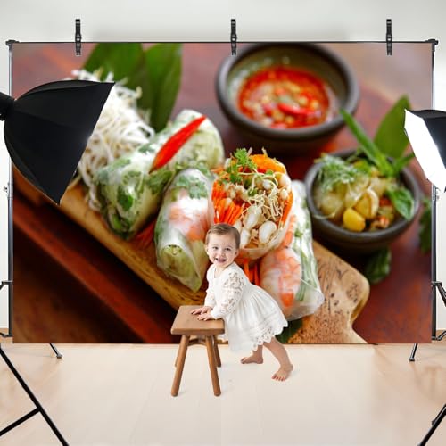 5x7ft Photography Backdrop Vietnamese Shrimp Spring Rolls Traditional Food Pictures Photo Backdrop Photography Background for Photoshoot Portrait Video Party Photo Studio Prop Booth - color: Color9