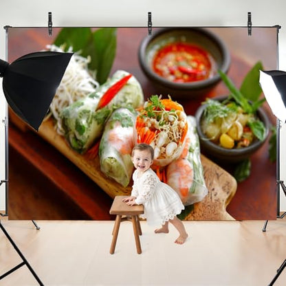 5x7ft Photography Backdrop Vietnamese Shrimp Spring Rolls Traditional Food Pictures Photo Backdrop Photography Background for Photoshoot Portrait Video Party Photo Studio Prop Booth - color: Color9