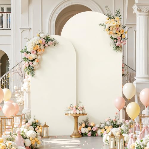 7.2FT 6FT Arch Backdrop Cover for Wedding, Set of 2 Stretchy Spandex Fitted Arch Stand Cover for Baby Shower, Birthday Party Decor, Chiara Backdrop Cover with Double-Sided Design(Ivory) - color: Ivory