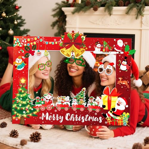 JeVenis 33 PCS Christmas Party Game Supplies Christmas Photo Booth Props Selfie Props Lets Get Ugly Party Decoration