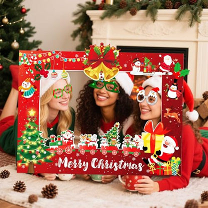 JeVenis 33 PCS Christmas Party Game Supplies Christmas Photo Booth Props Selfie Props Lets Get Ugly Party Decoration