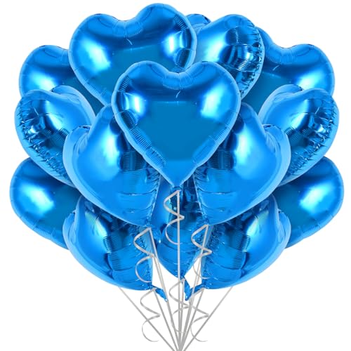 TONIFUL 30Pcs 18 Inch Blue Heart Balloons Blue Heart Shape Foil Mylar Balloons Decoration for Birthday Valentine's Day Wedding Bridal Shower Anniversary Engagement Party Supplies - color: Blue