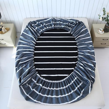 MAG 4Pcs Striped Full Sheet Sets,Black and White Full Size Microfiber Sheets Set,Included 1 Fitted Sheet 14'' Deep Pocket+1 Flat Sheet+2 Pillowcases Soft and Breathable,Wrinkle and Fade Resistant. - color: Striped, size: Full