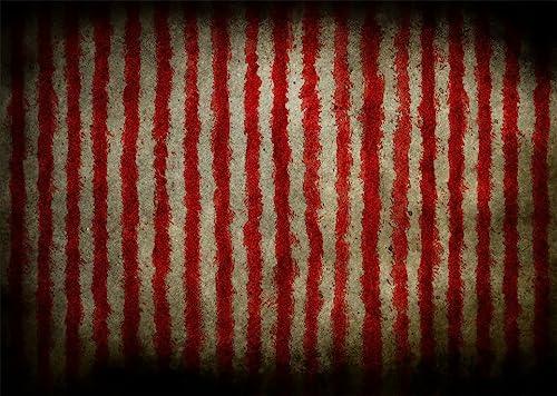 BELECO 7x5ft Fabric Evil Halloween Circus Backdrop for Photography Circus Carnival Bloody Red and White Stripes Scary Blood Splatter Party Decor Clown Banner Halloween Background Photo Studio Props - size: 7x5ft