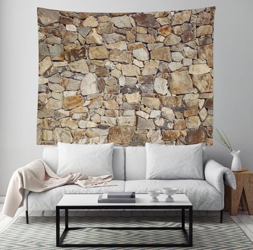 Loccor Retro Stone Wall Tapestry Rustic Brown Rock Stone Wall Hanging Birthday Party Decorations Brick Rock Texture Tapestry for Home Bedroom Living Room Decor 80''x60'' - size: 80"L x 60"W