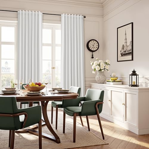 Guken Beige White 100% Blackout Linen Curtains 84 Inches Long 2 Panels Back Tab Hook Belt Country Farmhouse Black Out Room Darkening Thermal Insulated Noise Reducing Curtain Living Room Bedroom 52x84 - color: Beige White, size: 52"W x 84"L (Pack of 2)