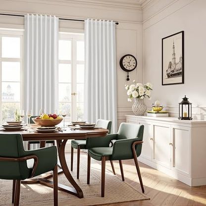 Guken Beige White 100% Blackout Linen Curtains 90 Inches Long 2 Panels Room Darkening Curtain for Bedroom Living Room Back Tab Hook Belt Black Out Insulated Thermal Noise Reduction Window Drapes 52x90 - color: Beige White, size: 52"W x 90"L (Pack of 2)