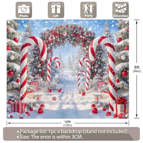 Fabric 10x8ft Merry Christmas Cane Candy Photography Backdrop Winter Snow Scene Xmas Tree Background New Year Eve Party Decoration Holiday Photo Banner Props - size: 10'x8'