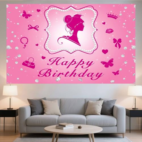 7X5ft Hot Pink Birthday Party Decorations Backdrop Pink Glitter Star Photography Background Happy Birthday Sign Backdrop Decorations for Girl Women Photo Studio Supplies - color: Pink03, size: 7X5FT