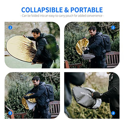 NEEWER 43 Inch/110 Centimeter Light Reflector Diffuser 5 in 1 Collapsible Multi Disc with Bag - Translucent, Silver, Gold, White, and Black for Studio Photography Lighting Outdoor - size: 110cm