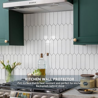 Vamos Tile Glossy White Backsplash Tile Peel and Stick, 12.8 x 12.8 Inch 10 Sheets Long Hexagon PVC Self Adhesive Mosaic Wall Tiles Stick on Backsplash for Kitchen and Bathroom - color: Glossy White