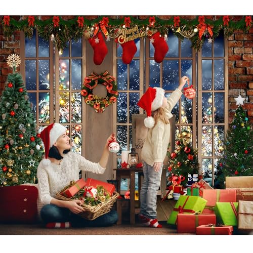 Winter Backdrop 10x8ft Merry Photo Backdrop Photography Window Xmas Tree Gift Background Party Backdrop Decor Kids Adults Family Xmas Eve Party Props (Z29-3x25NSW13849) - color: NSW13849