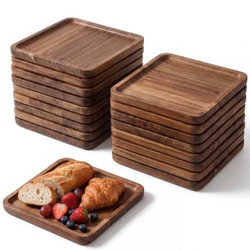 Wenqik 18 Pieces Acacia Wood Tray Set 8 x 8 Inch Acacia Oval Wood Tray Platters Plates Set for Fruit Cheese Dessert Appetizer Vegetable Charcuterie BBQ Party Weddings Supply - size: 8 x 8 Inch