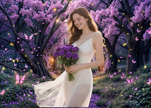 5X3ft Enchanted Forest Backdrop Fairy Tale Purple Wonderland Garden Tree House Floral Butterfly Photography Background for Kids Girl Baby Shower Birthday Party Decoration Banner Booth Props - color: Multi3, size: 5x3ft