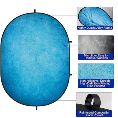 Kate 5x6.5ft Collapsible Backdorp Pop Up Backdorps,Double Sided Blue Screen and Gray Screen, 2 in 1 Collapsible and Reversible Background for Photography, YouTube Videos,and Live Streaming - color: Blue/Gray