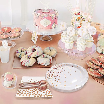 Serves 35 Guests White and Rose Gold Party Supplies,White and Rose Gold Birthday Paper Plates and Napkins,7" Disposable Party Dinnerware for Women - color: White Rose Gold Dot Paper Plate