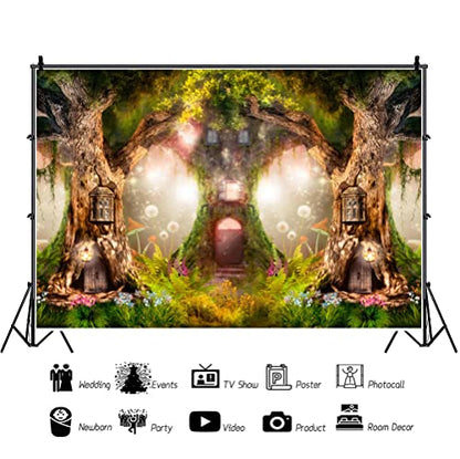 Leowefowa 10x7FT Enchanted Garden Backdrop Magic Tree House Fairy Tale Wonderland Woodland Background Wedding Baby Shower Birthday Party Banner Cake Smash Decors Studio Portrait Photobooth Shoot Props - size: 10x7ft