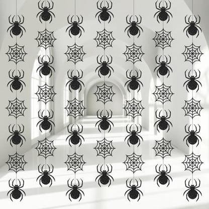 Xinnun Halloween Party Decorations Spider Web Banner Garland Horror Theme Banner Cutouts Ribbon Streamers for Black Halloween Birthday Party Office School Home Decor - style: Spider