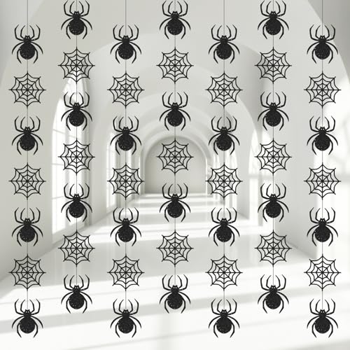 Xinnun Halloween Party Decorations Spider Web Banner Garland Horror Theme Banner Cutouts Ribbon Streamers for Black Halloween Birthday Party Office School Home Decor - style: Spider