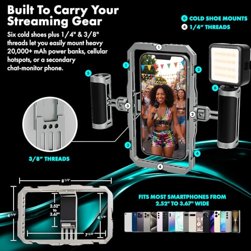 Movo IRL-PRO Wireless Vlogging & Streaming Kit for IRL Streamers – Dual Lav Mics, Stabilizer Cage, LED Light & Cold Shoe Mounts – Mobile Live Streaming Rig for Twitch, Kick & YouTube Live