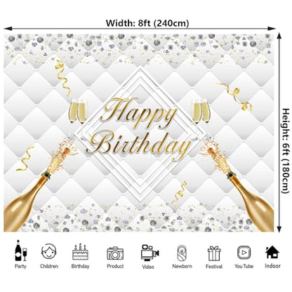 8x6ft Happy Birthday Backdrop Luxury Diamonds Headboard Texture Photography Background for Birthday Adult Champagne Party Decorations Photo Booth Props - size: 8x6ft