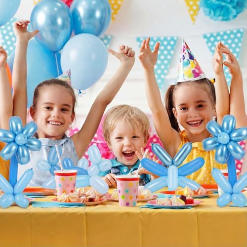 100 Pcs Long Twisting Balloons, Metallic Blue Pearl Blue Long Balloons for Animal Party Decorations, Birthday Graduation New Years Wedding Engagement Party Decoration - color: Metallic Blue