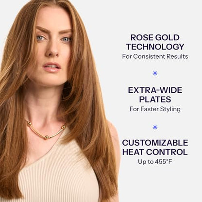 HOT TOOLS Professional Rose Gold Digital Extra Long Flat Iron, 1-1/2 inch - color: Black, size: 1-1/2 Inch