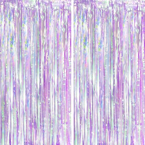 Voircoloria 2 Pack Iridescent Purple Foil Fringe Curtains, Glittering Tinsel Streamers Party Decorations,Mermaid Fringe Backdrop for Gir's Birthday, Bachelorette, Baby Shower Theme Party - color: 38 Iridescent Purple