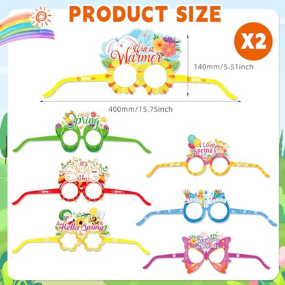 HOWAF 30pcs Hello Spring Photo Booth Props Paper Eyeglasses, Spring Flower Eyewear for Spring Party Decorations Supplies, Welcome Spring Butterfly Glasses Fame for Kids Birthday Favors