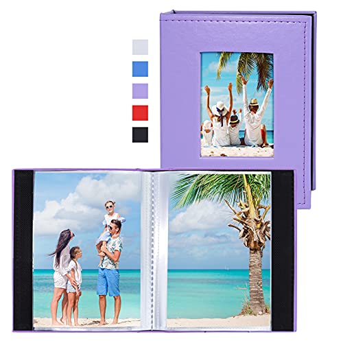Vienrose Small Photo Album 4x6 Photos, 2 Pack Leather Cover Mini Photo Book, 26-Page Holds 52 Pictures, Artwork or Postcards Storage, Light Purple - color: Light Purple, size: 26 Pockets